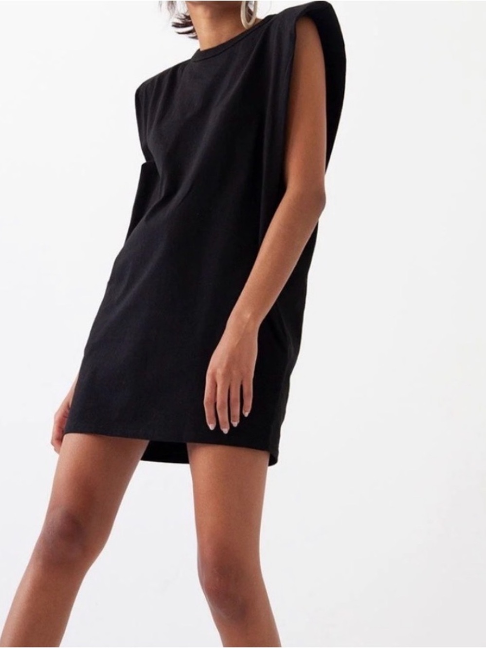 FRANKIE SHOP Tina Padded Shoulder Muscle Dress Black Size S